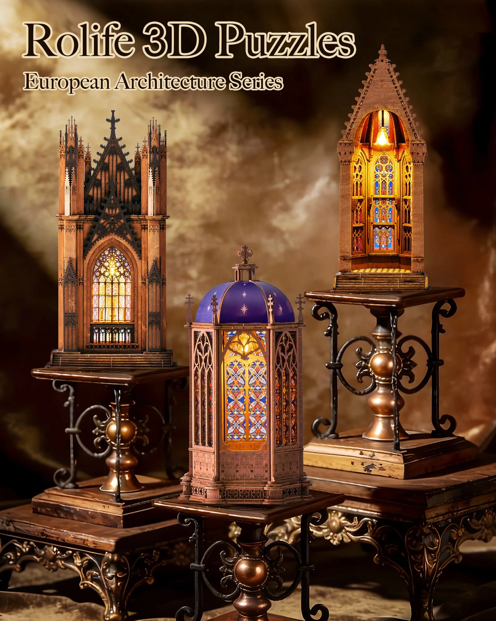 ROBOTIME Rolife TG Series Gothic Architecture Building Kit 3 Cathedral Models Stress Relief Craft Perfect Birthday Gift for Men